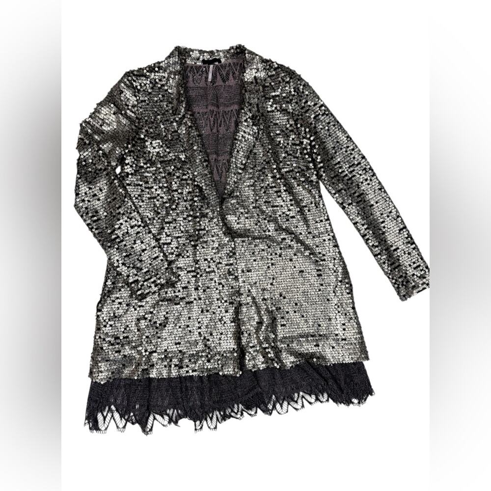 FREE PEOPLE Stardust Lace Tarnished Sequin Boho Blazer Jacket Women’s Size XS - Picture 4 of 13